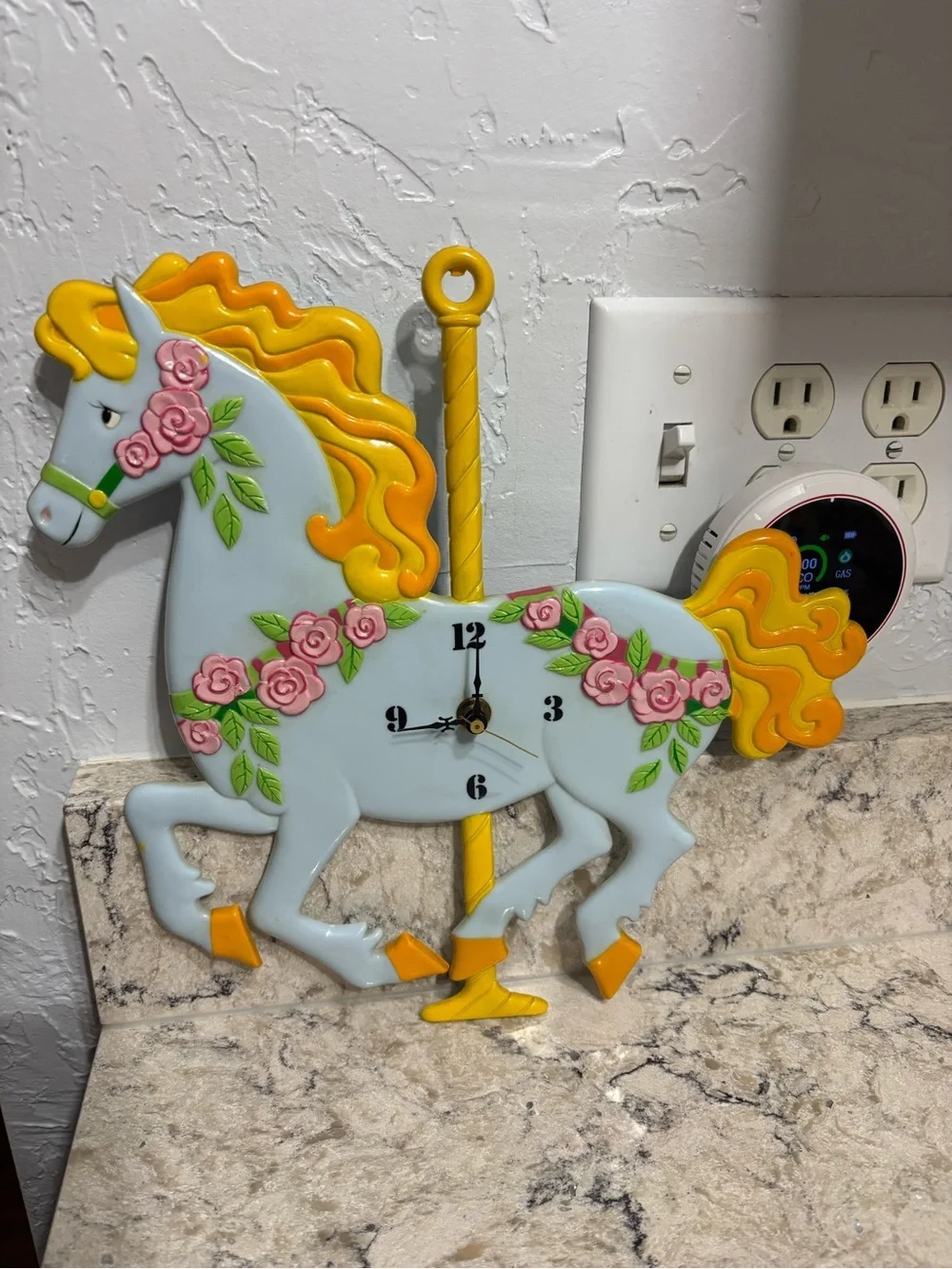 Vintage J.S.N.Y. Plastic Carousel Horse Wall Clock Retro Nursery Decor
